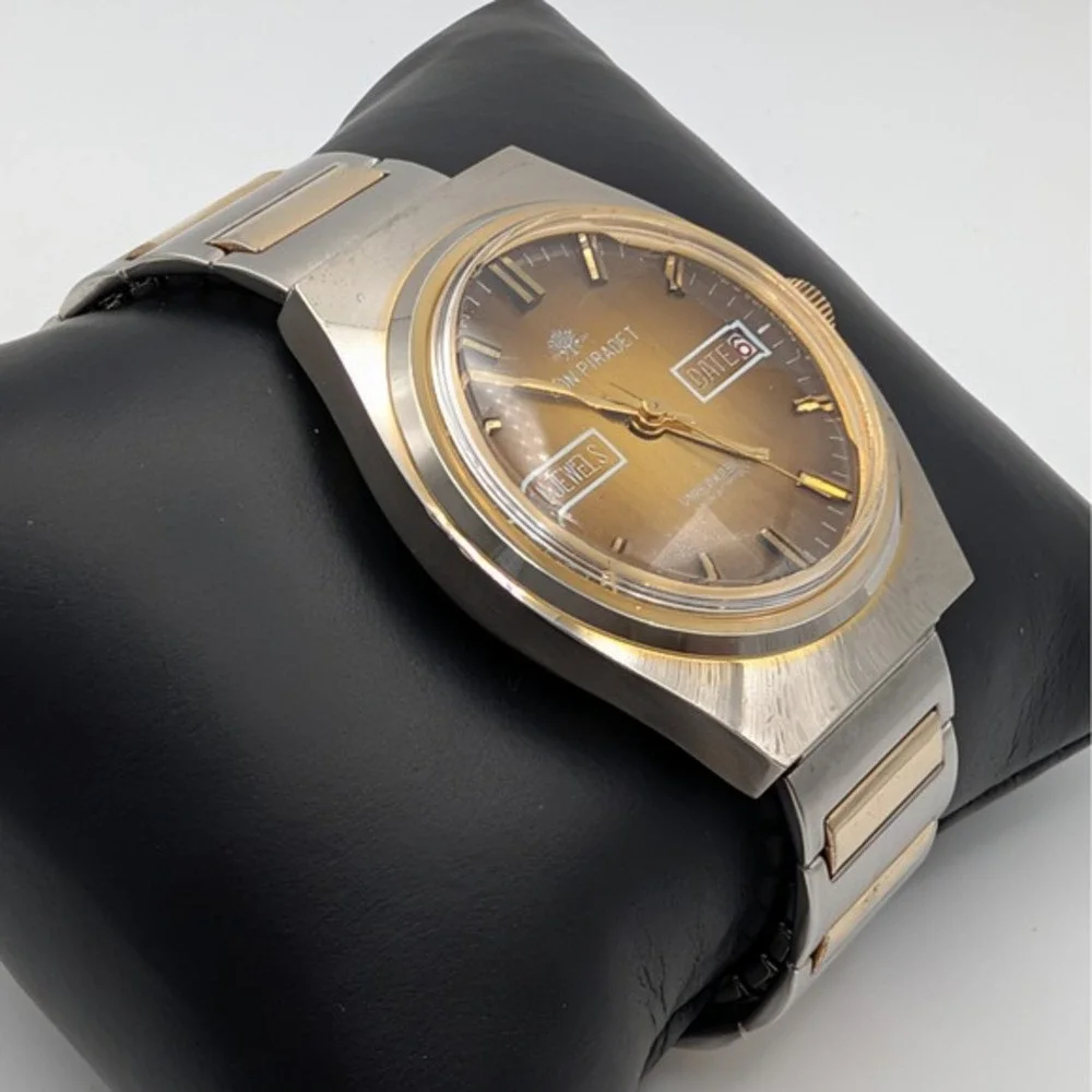Leon Piradet 21 Jewels Swiss Manual Watch Amber Sunburst‎ Dial Faceted Crystal
